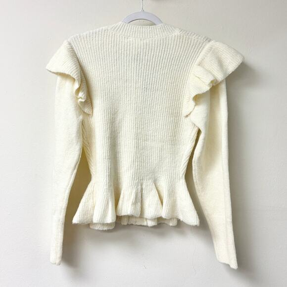 NWT Line & Dot Jersey Kate Long Sleeve Ruffle Trim Button Front Sweater Cream S - Picture 3 of 5